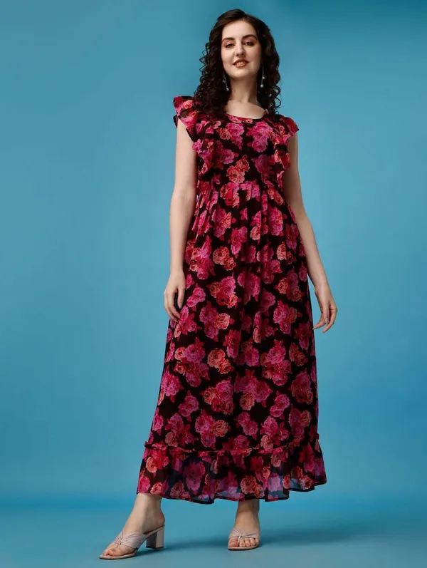 woman_maroon_floral_printed_long__dress