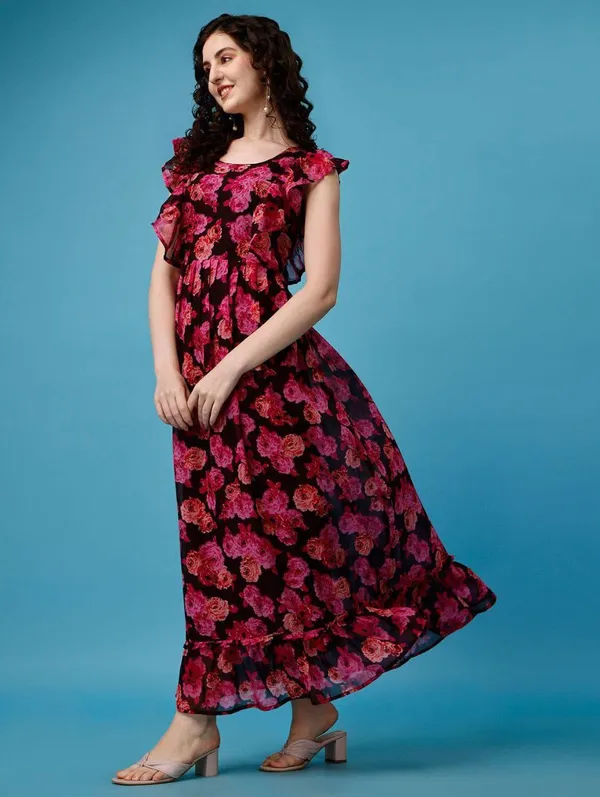 woman_maroon_floral_printed_long__dress