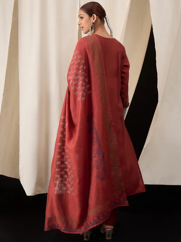 Maroon_Chanderi_Handblock_Print_Kurta_Set_with_Dupatta
