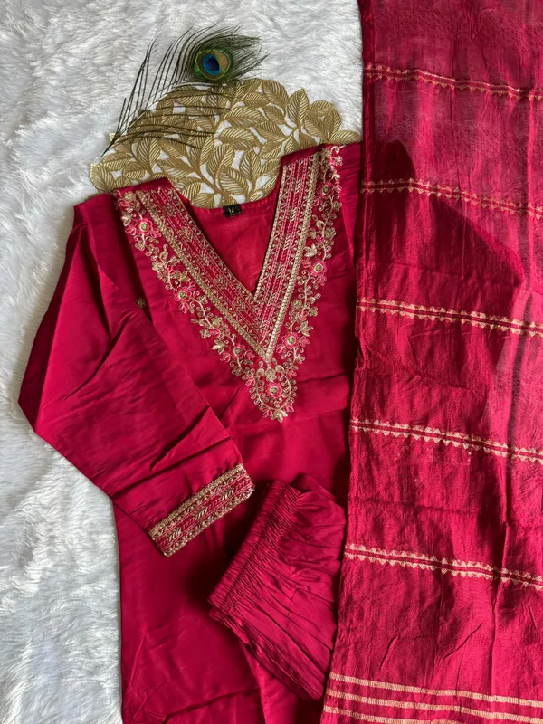 Maroon_Elegance_Embroidered_Roman_Silk_Kurti_Set_For_Women