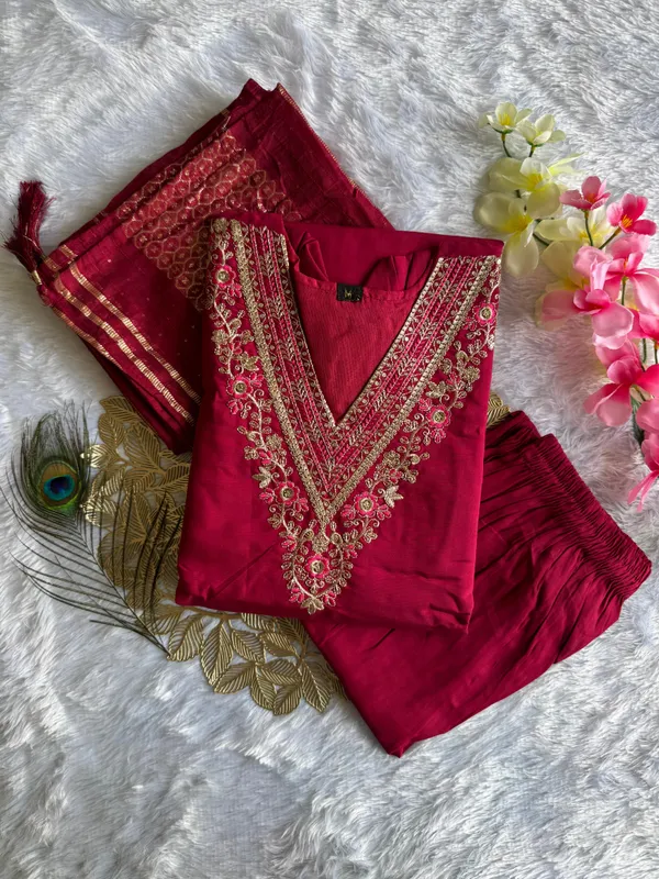 Maroon_Elegance_Embroidered_Roman_Silk_Kurti_Set_For_Women