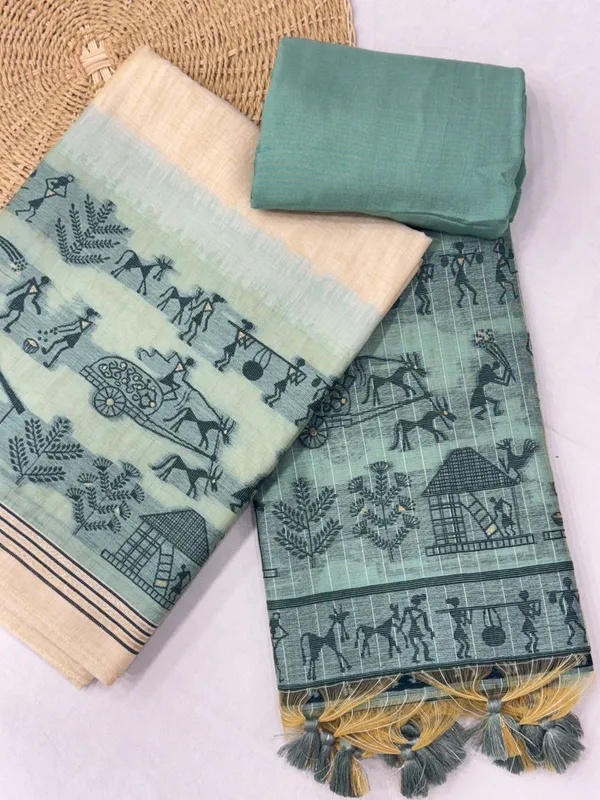 Mint_Green_&_Charcoal_Warli_Weave_Muga_Cotton_Unstitched_Salwar_Suit
