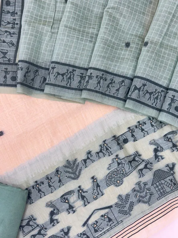 Mint_Green_&_Charcoal_Warli_Weave_Muga_Cotton_Unstitched_Salwar_Suit