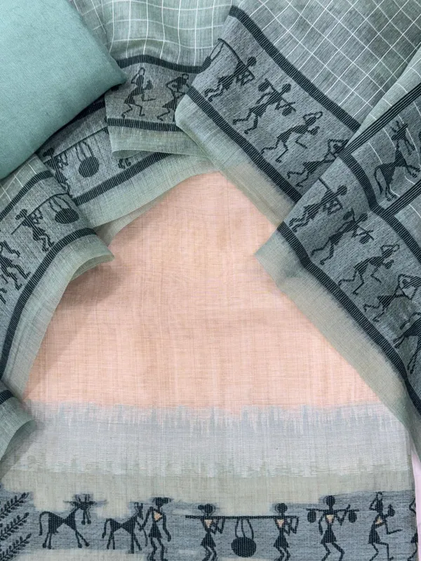 Mint_Green_&_Charcoal_Warli_Weave_Muga_Cotton_Unstitched_Salwar_Suit