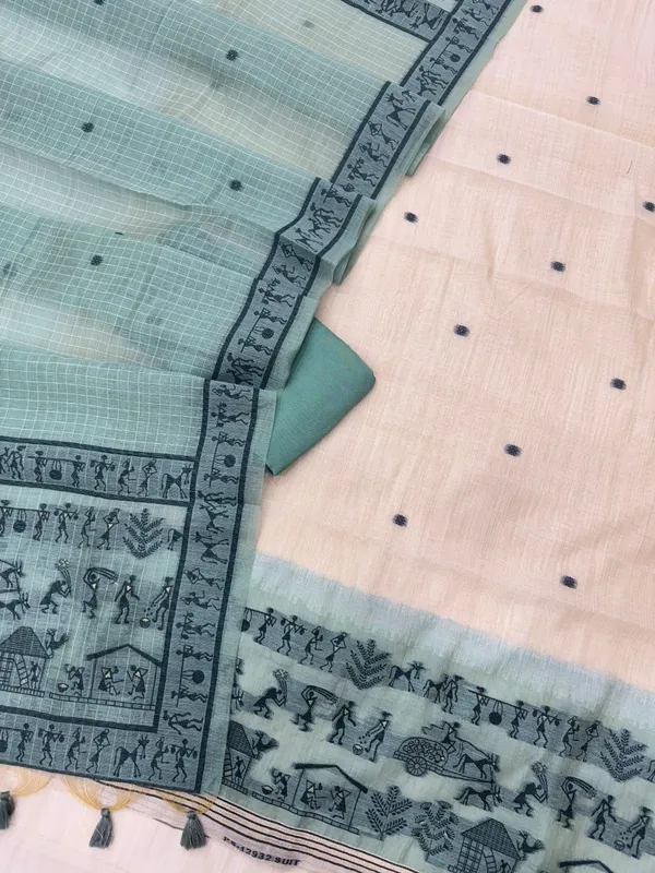 Mint_Green_&_Charcoal_Warli_Weave_Muga_Cotton_Unstitched_Salwar_Suit