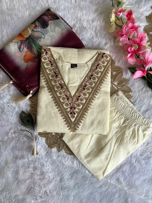 White_Embroidered_Kurta_Set_With_Floral_Chanderi_Dupatta_For_Women