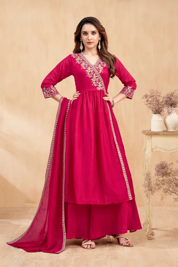 Angrakha_style_Kurta_with_Dupatta_and_Trouser,with_Coding_Embroidery_Work