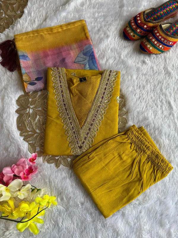 Yellow_Embroidered_Kurta_Set_With_Floral_Chanderi_Dupatta_For_Women