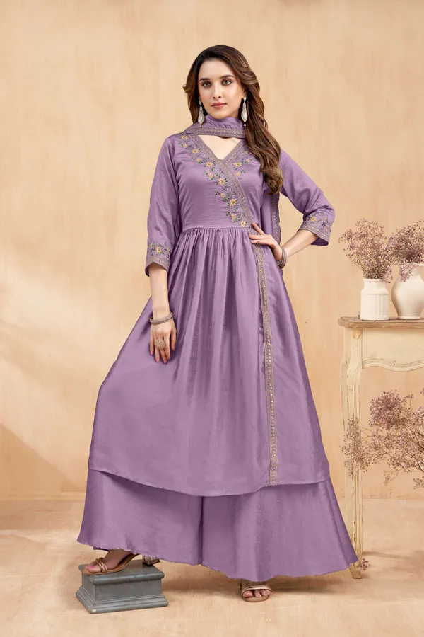 Angrakha_style_Kurta_with_Dupatta_and_Trouser,with_Coding_Embroidery_Work