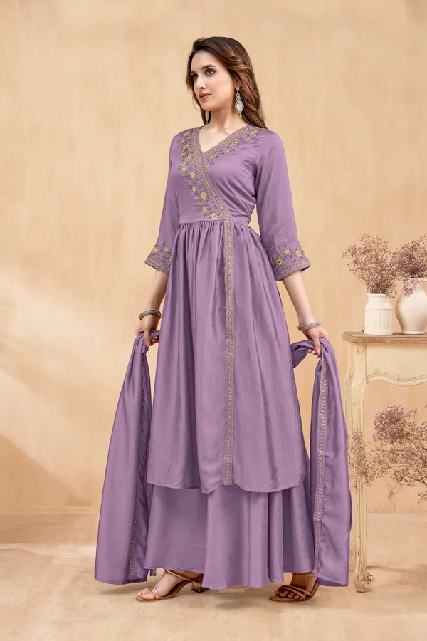 Angrakha_style_Kurta_with_Dupatta_and_Trouser,with_Coding_Embroidery_Work