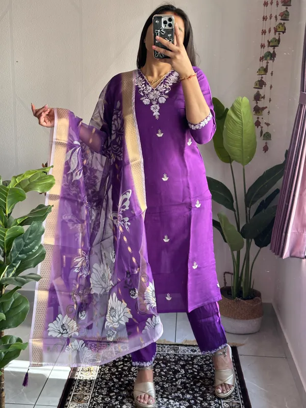 Royal_Purple_Roman_Silk_Embroidered_Kurti_Set_With_Organza_Dupatta_For_Women