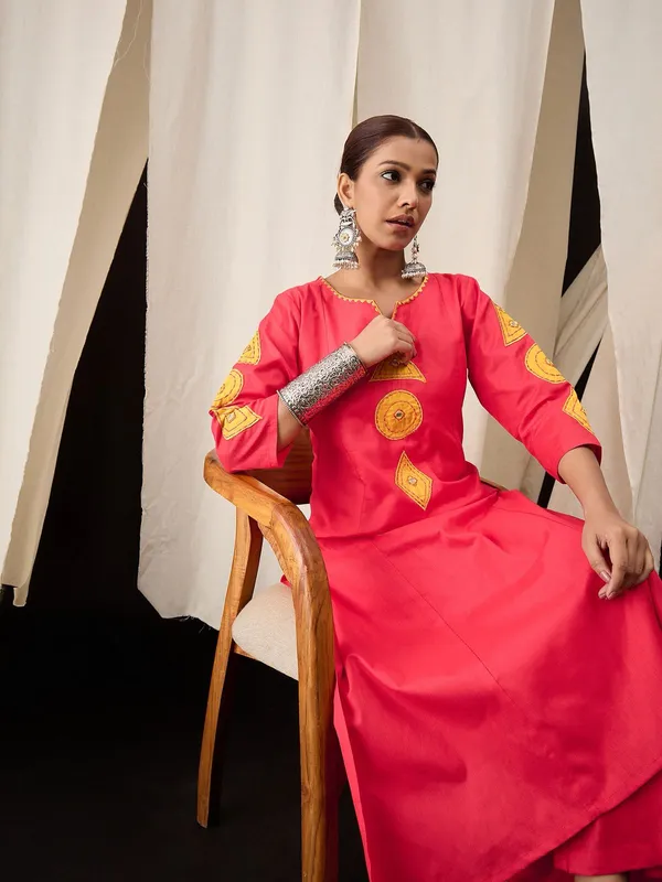 Coral_Pink_Cotton_Patchwork_Kurta_Set_with_Palazzo