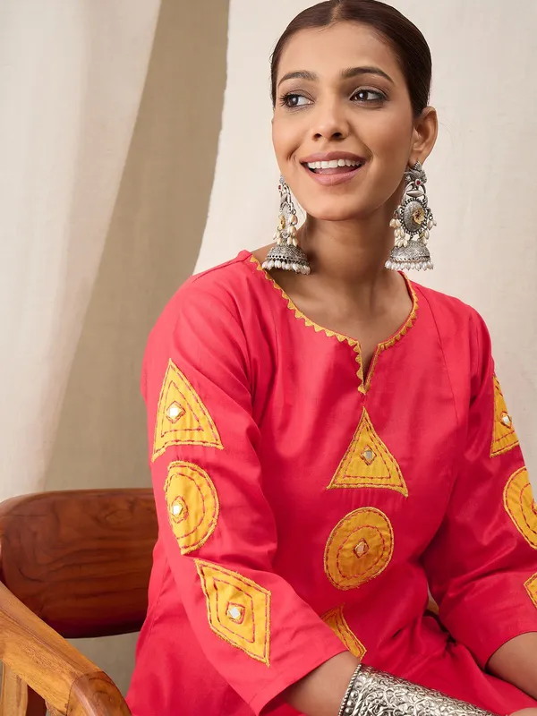 Coral_Pink_Cotton_Patchwork_Kurta_Set_with_Palazzo