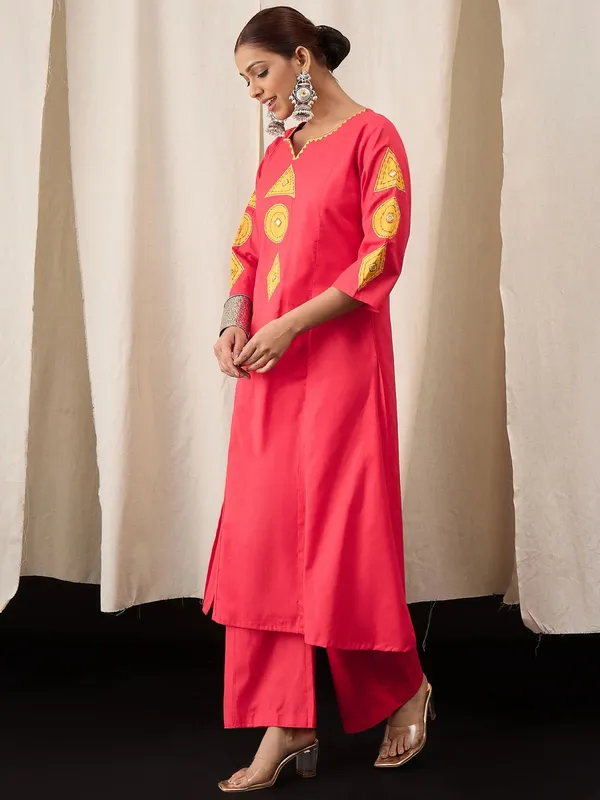 Coral_Pink_Cotton_Patchwork_Kurta_Set_with_Palazzo