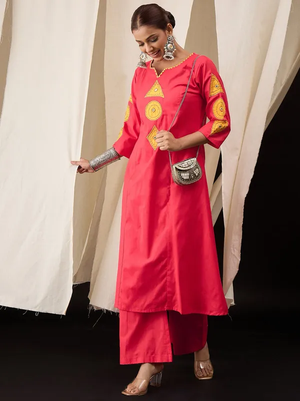 Coral_Pink_Cotton_Patchwork_Kurta_Set_with_Palazzo