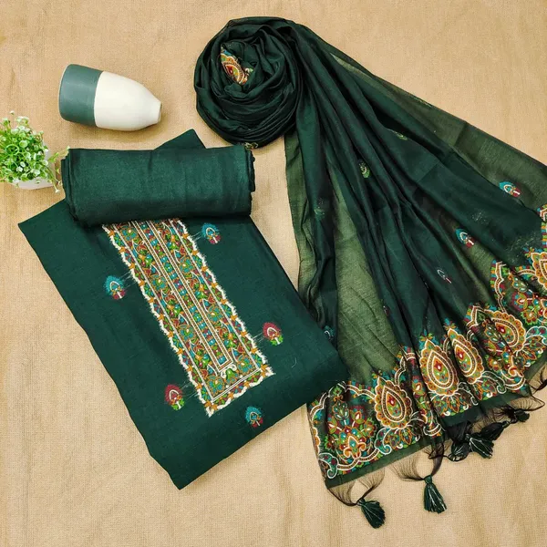 Emerald_Green_Pashmina_Weave_Muga_Cotton_Suit_Set