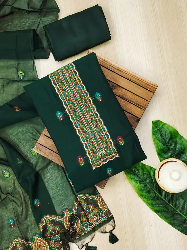 Emerald_Green_Pashmina_Weave_Muga_Cotton_Suit_Set