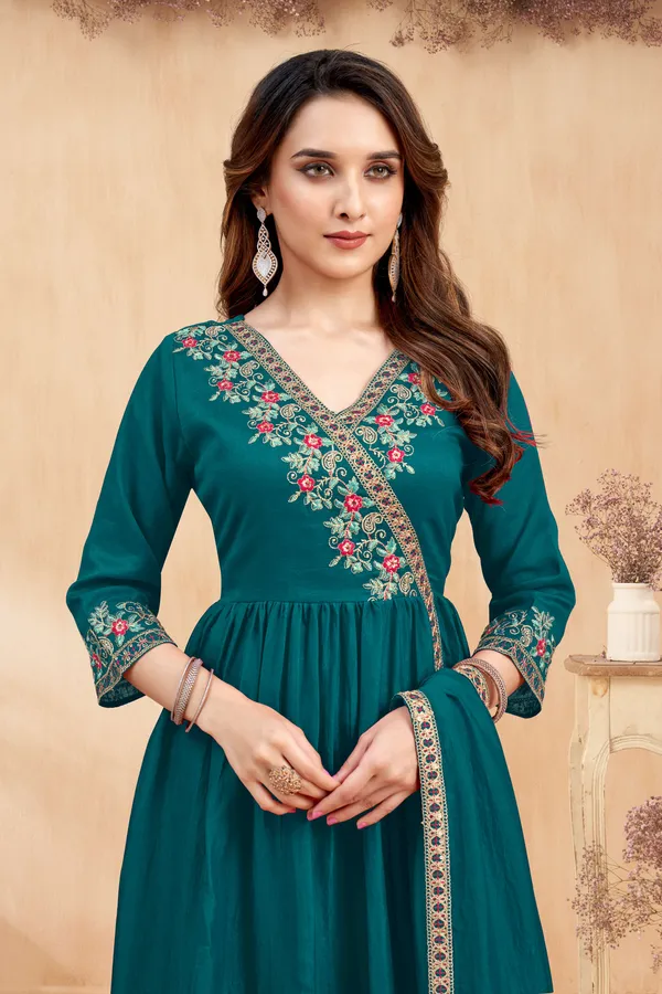 Angrakha_style_Kurta_with_Dupatta_and_Trouser,with_Coding_Embroidery_Work