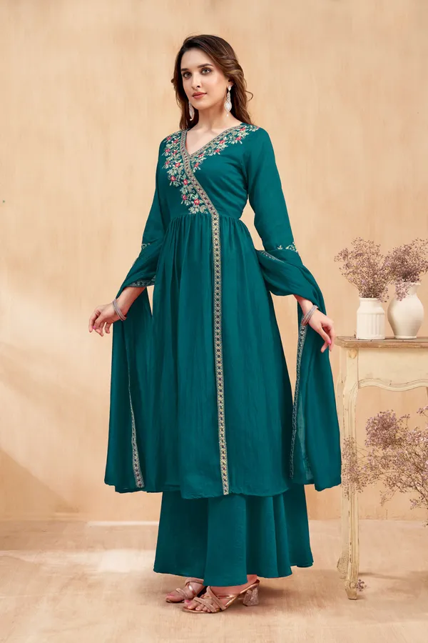 Angrakha_style_Kurta_with_Dupatta_and_Trouser,with_Coding_Embroidery_Work