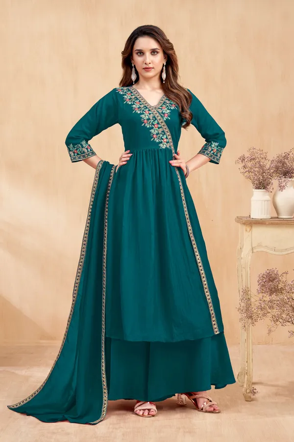 Angrakha_style_Kurta_with_Dupatta_and_Trouser,with_Coding_Embroidery_Work