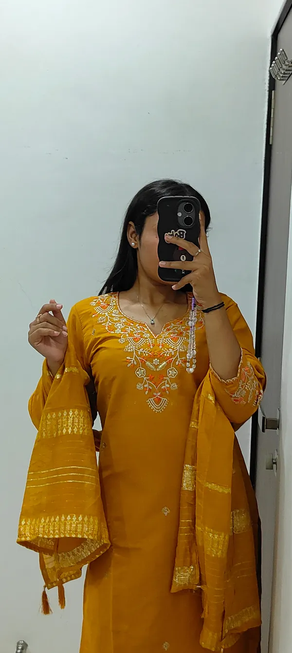 Mustard_Roman_Silk_Embroidered_Kurti_Set_With_Cotton_Silk_Dupatta_For_Women