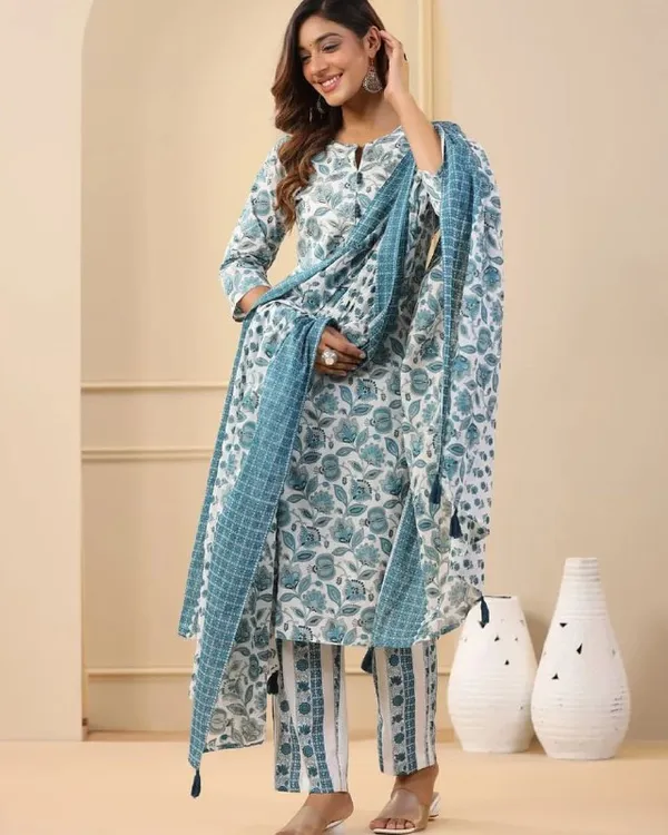 Woman_Blue_enthic_floral_printed_kurti-pant-_dupatta