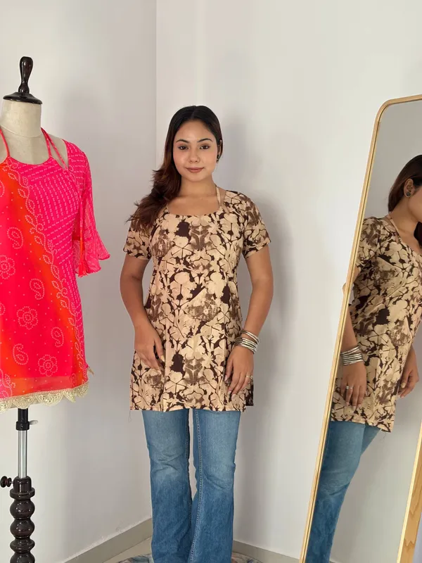 Beige_&_Brown_Abstract_Floral_Pure_Cotton_Laila_Style_Top