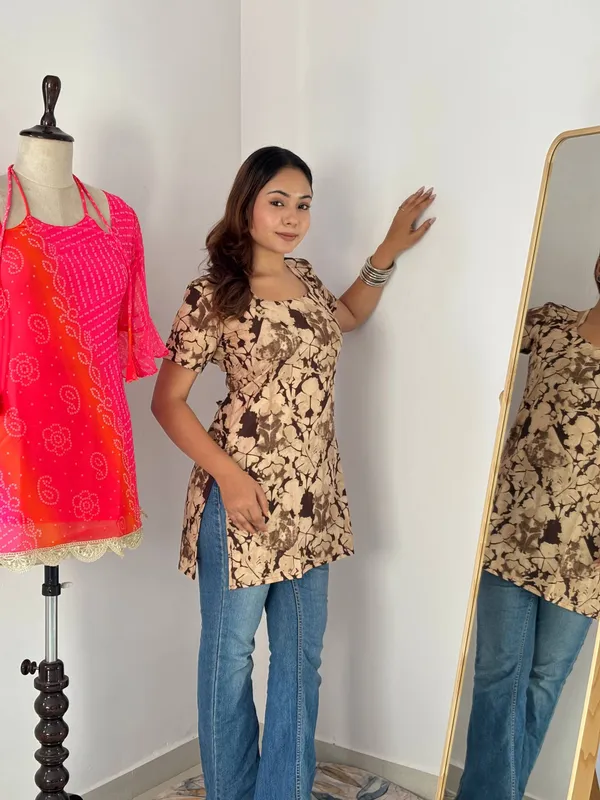 Beige_&_Brown_Abstract_Floral_Pure_Cotton_Laila_Style_Top