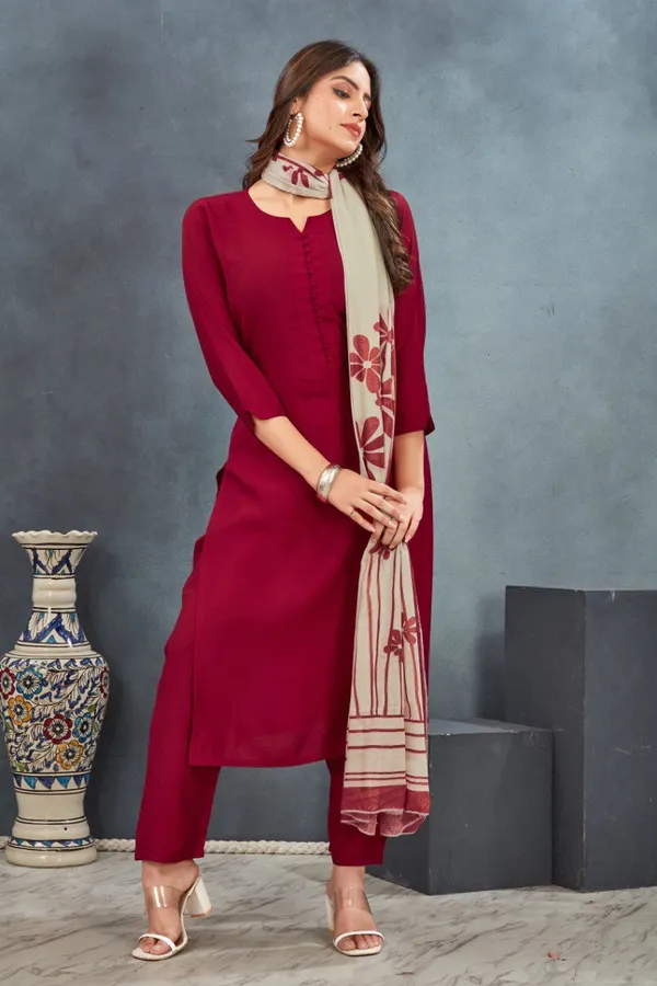 Maroon_Plain_Kurta_Pant_with_Dupatta_suit
