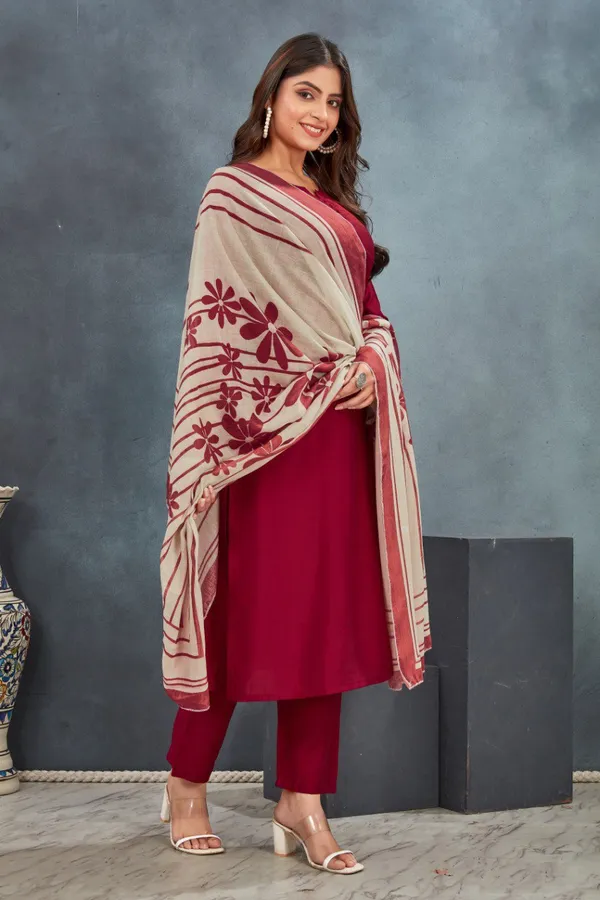 Maroon_Plain_Kurta_Pant_with_Dupatta_suit