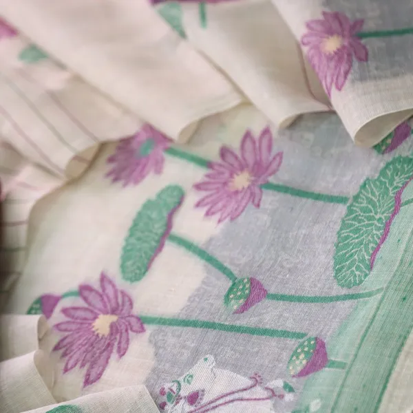 Ivory-Magenta_Lotus_Bloom_Muga_Cotton_Suit_Set