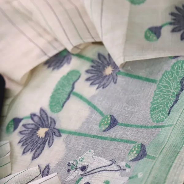 Ivory-Navy_Lotus_Bloom_Muga_Cotton_Suit_Set