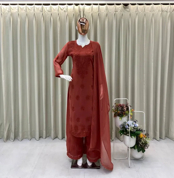 Rust_Elegance_Designer_Faux_Georgette_Embroidered_Suit_Set_With_Dupatta