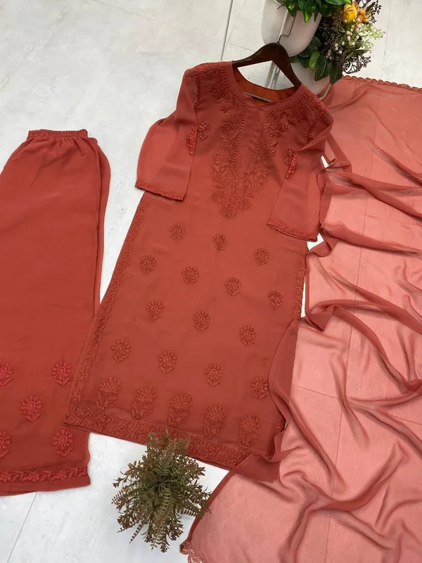 Rust_Elegance_Designer_Faux_Georgette_Embroidered_Suit_Set_With_Dupatta