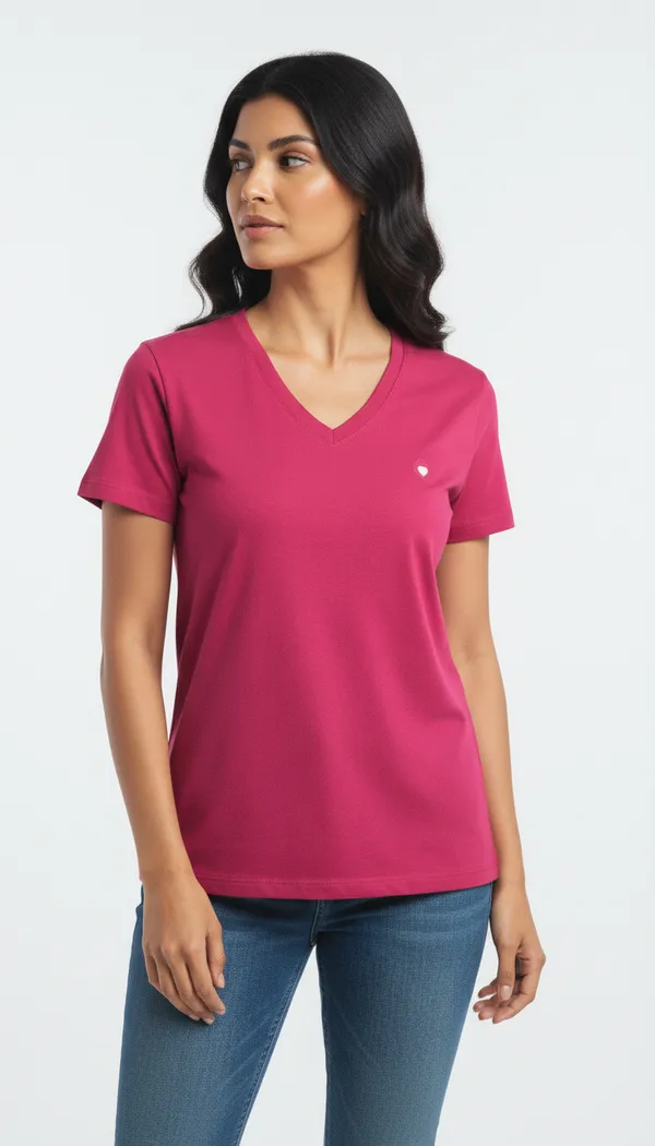 PINK_Cotton_V_Neck_Tee_For_Women