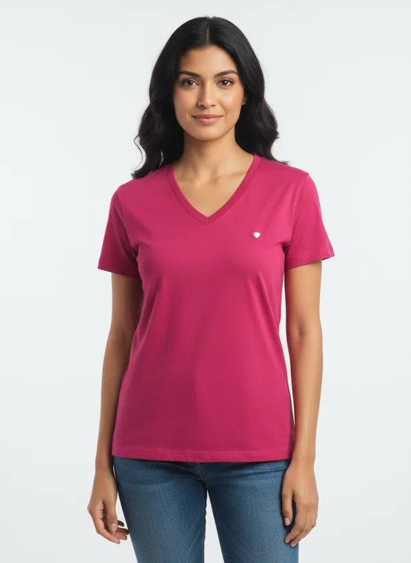 PINK_Cotton_V_Neck_Tee_For_Women