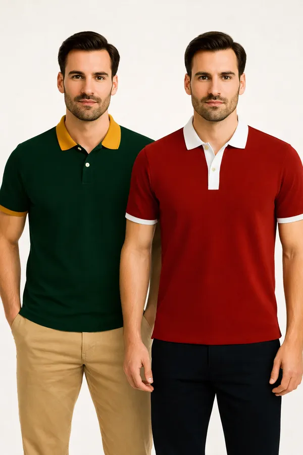 Pack_of_2_Green_&_Red_Cotton_Short_Sleeve_Polo_T_Shirt_|_For_Men