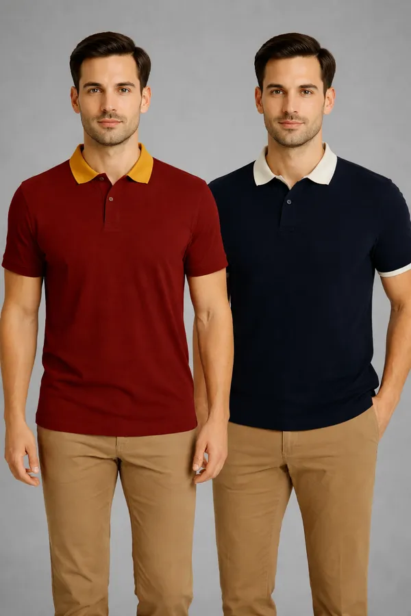 Pack_of_2_Burgundy_&_Navy_Blue_Cotton_Short_Sleeve_Polo_T_Shirt_|_For_Men