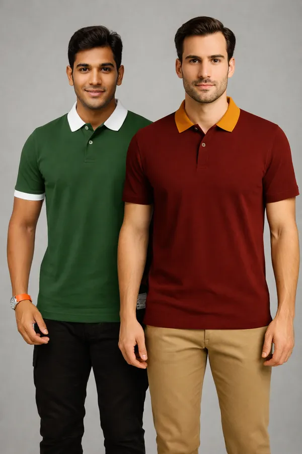 Pack_of_2_Mahroon_&_Green_Cotton_Short_Sleeve_Polo_T_Shirt_|_For_Men