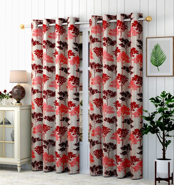 Maroon_Polyester_Eyelet__Designer_Print_curtains_Pack_of_2