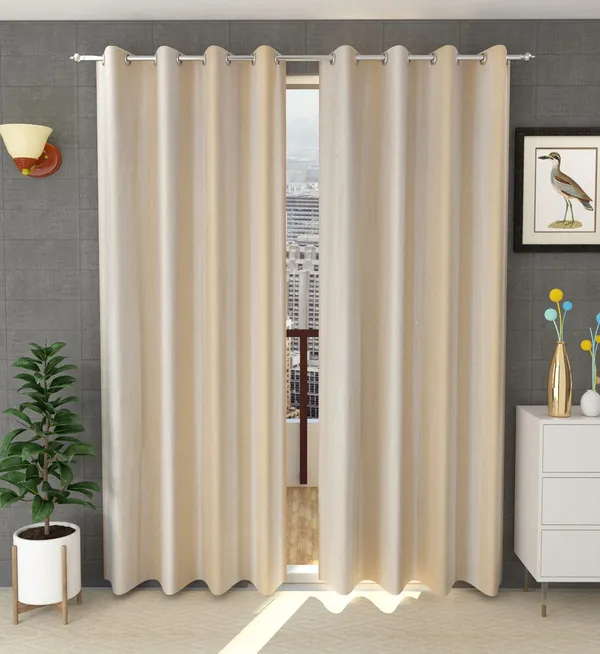 Cream__Polyester_Eyelet_Solid_Plain_curtains_Pack_of_2