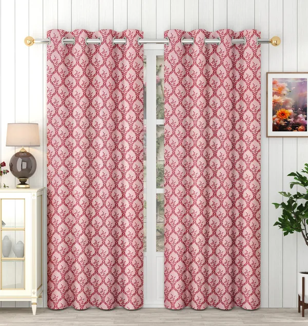 Maroon_Polyester_Eyelet__Designer_Print_curtains_Pack_of_2