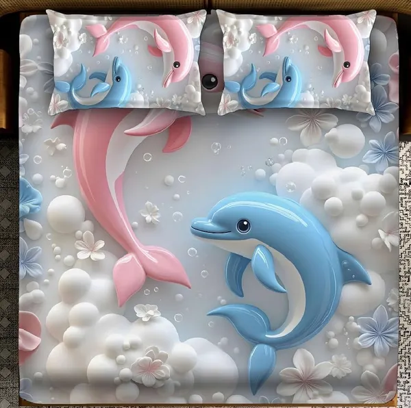 Blue_7D_Dolphin_Digital_Glace_Cotton__King_Size_Flat_Double_Bedsheet_(Size_Bedsheet_90x100_inch_with_2_Pillow_cover)