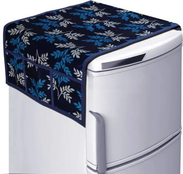 Blue_Fridge_Cover_|_Fridge_Combo_Set_of_1_Fridge_Top_Cover,_1_Handle_Covers_and_3_Fridge_Mats_|_Refrigerator_Cover_|_Leaf_Design