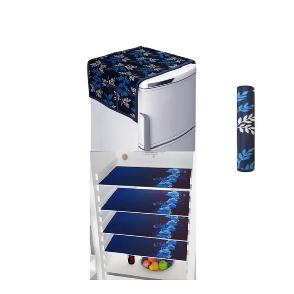 Blue_Fridge_Cover_|_Fridge_Combo_Set_of_1_Fridge_Top_Cover,_1_Handle_Covers_and_4_Fridge_Mats_|_Refrigerator_Cover_|_Leaf_Design