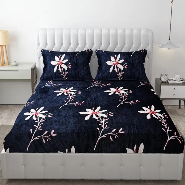 Blue_Warm_Double_Bed_Woollen_&_Velvet_Fitted_Bedsheet