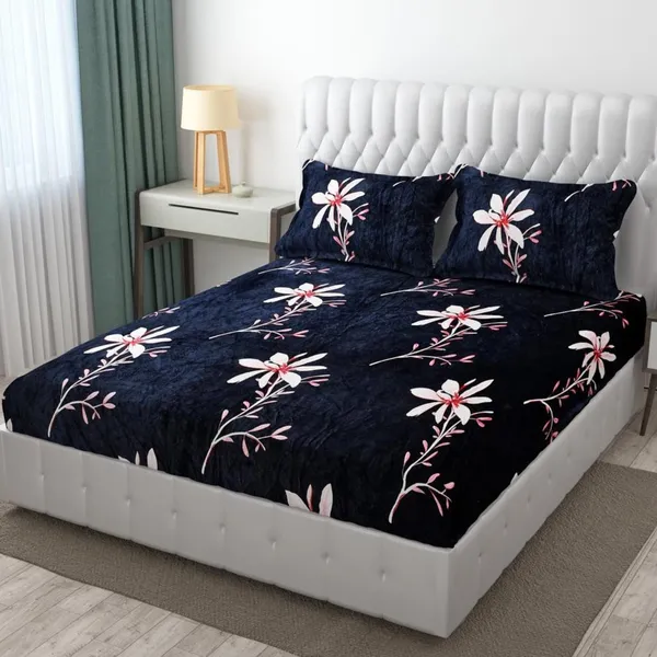 Blue_Warm_Double_Bed_Woollen_&_Velvet_Fitted_Bedsheet