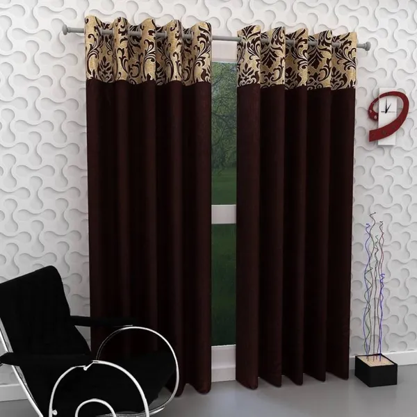 Brown_Polyester_Eyelet_Patch_Solid_Plain_curtains_Pack_of_2