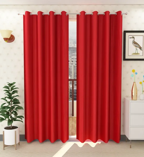 Red_Polyester_Eyelet_Solid_Plain_curtains_Pack_of_2