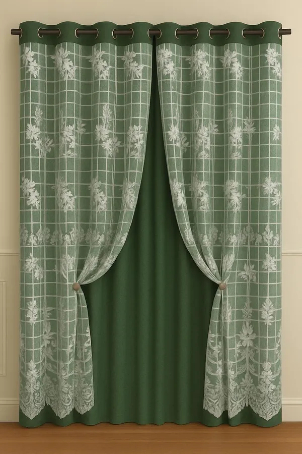 Dark_Green_luxury_Double_layer_Curtains_(Self_Design,_Pack_of_2)